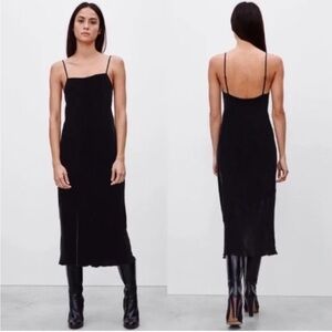 Aritzia Wilfred Michelet black velvet silk blend midi slip dress M